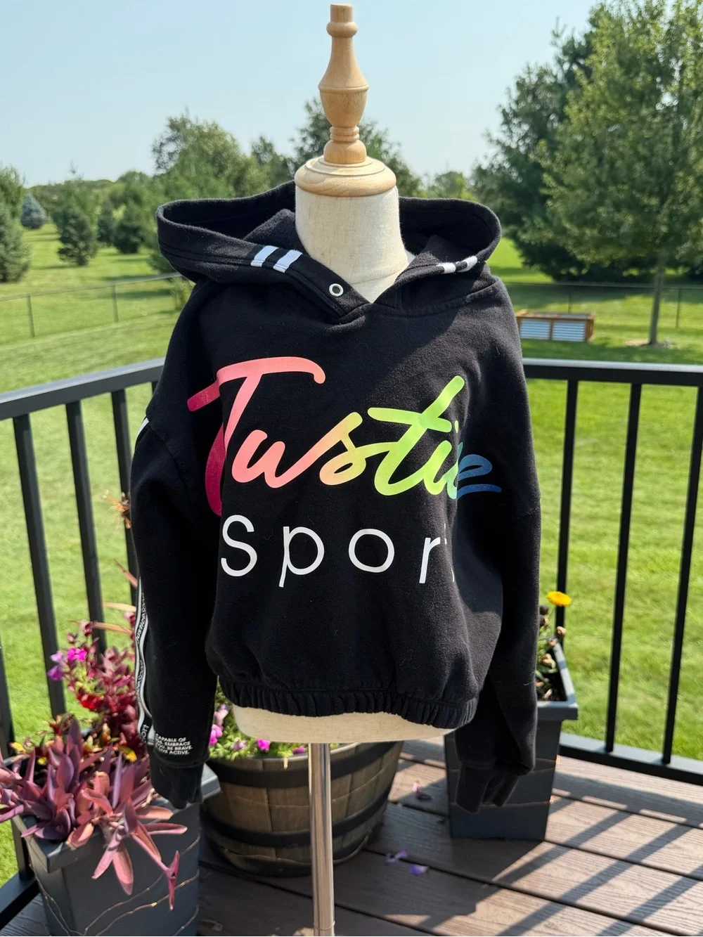 Justice Girls Black Hoodie Size 10 Medium Sport Logo Stripe Sweatshirt